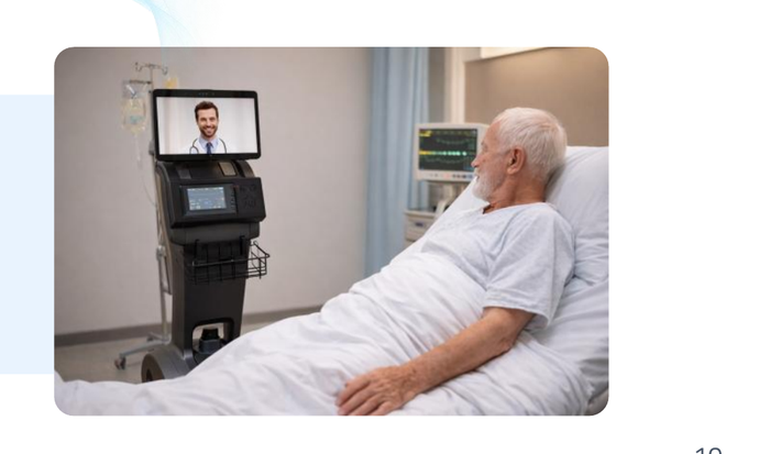 Patient using televisit technology from bed